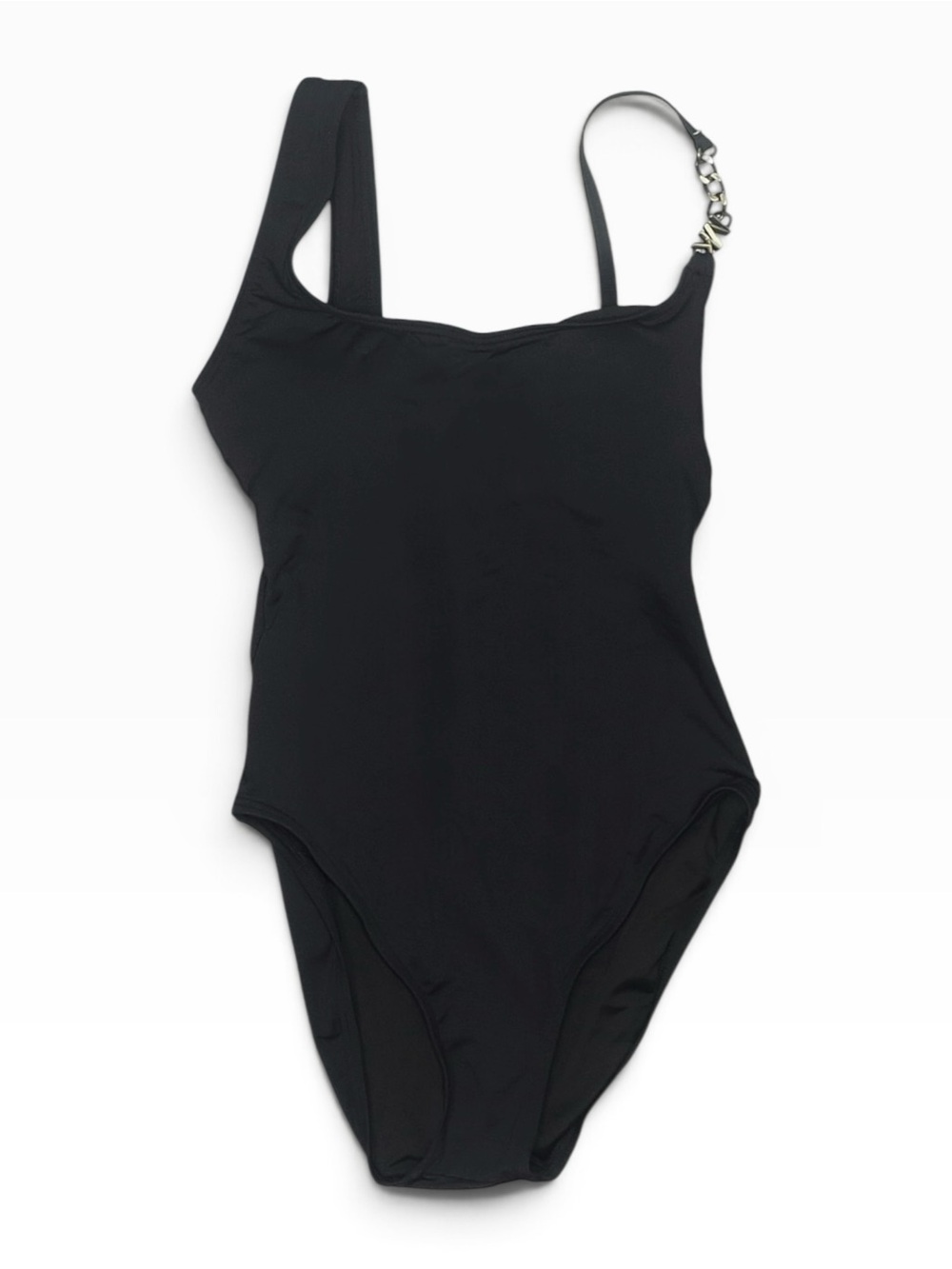 MICHAEL Michael Kors Swimsuit Size 8 Black One Shoulder MK Chain NWT